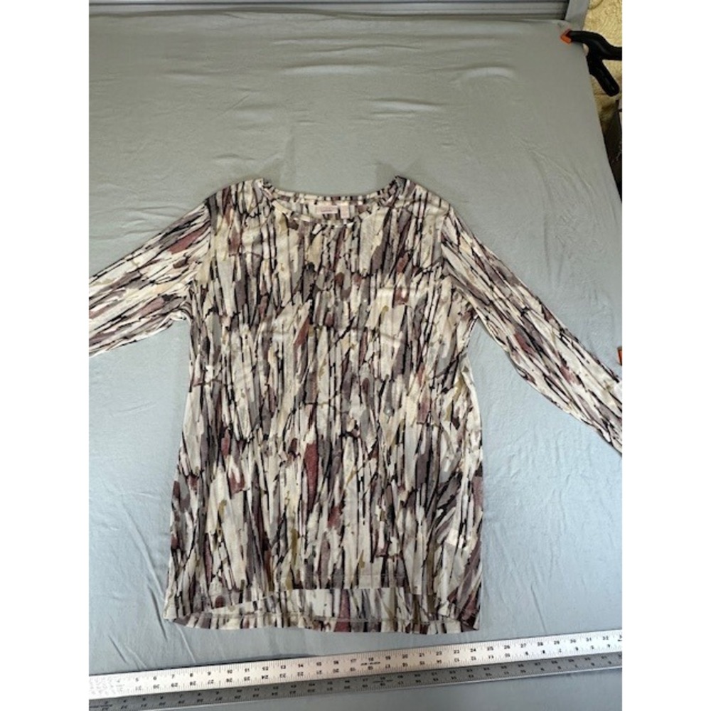 Logo Layers Style Size 1XL Brown Tan Black Ivory Boat Neck Long Sleeve‎ Mesh Top